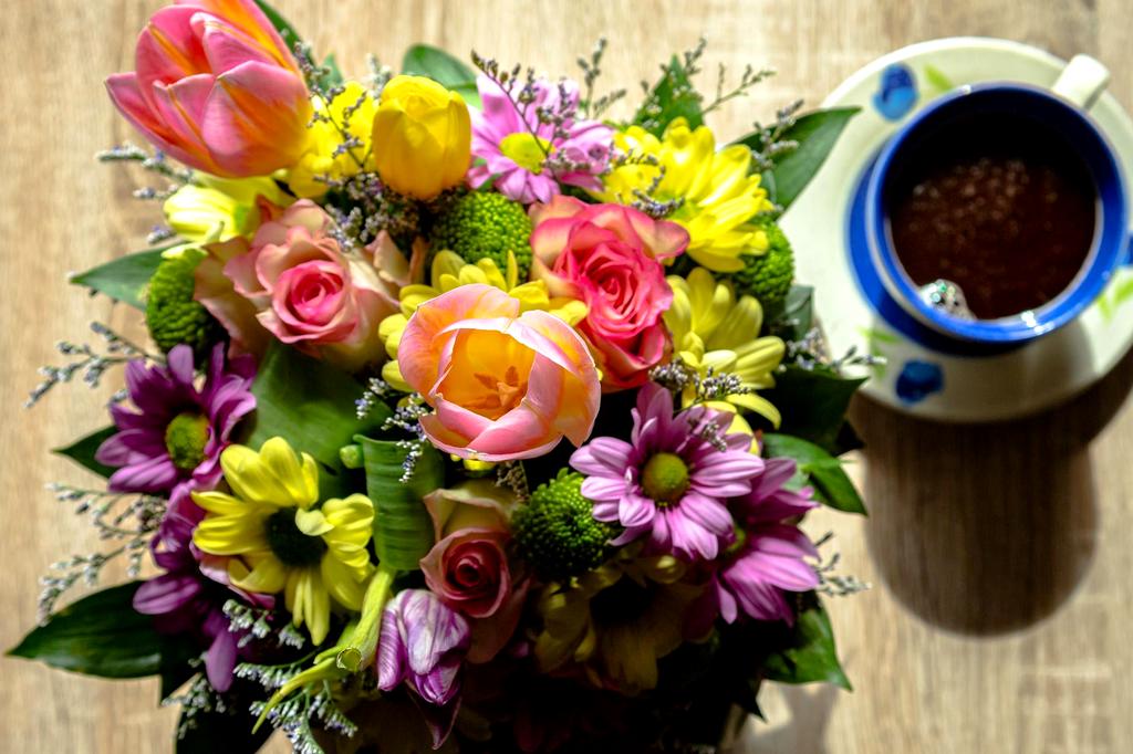 Spring bouquet with tulips and daffodils